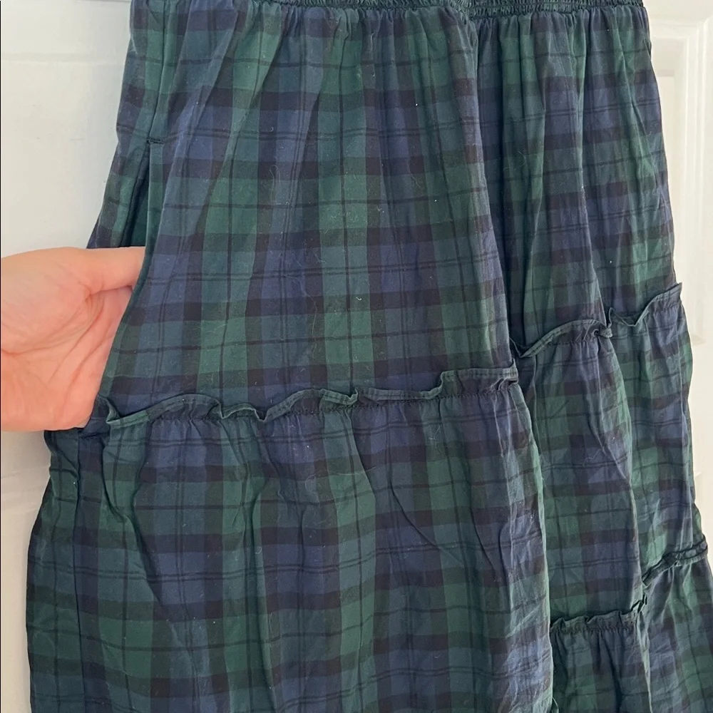 [J Crew] Navy Tartan Plaid Cotton Smocked Tiered Midi Nap Dress - Picture 4 of 7